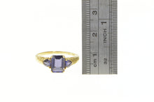 Load image into Gallery viewer, 14K Three Stone Emerald Trillion Iolite Statement Ring Yellow Gold