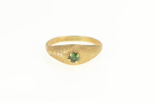 10K 1950's Emerald Domed Textured Child's Baby Ring Yellow Gold