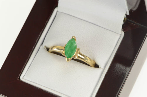 14K Natural Emerald Marquise Solitaire Engagement Ring Yellow Gold