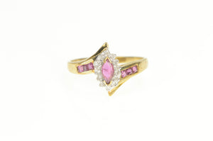 10K Marquise Ruby Diamond Halo Engagement Ring Yellow Gold