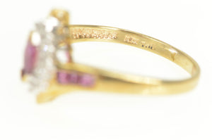 10K Marquise Ruby Diamond Halo Engagement Ring Yellow Gold