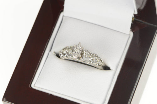 10K Diamond Cluster Heart Pattern Promise Ring White Gold