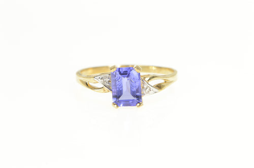 10K Emerald Tanzanite Diamond Accent Statement Ring Yellow Gold