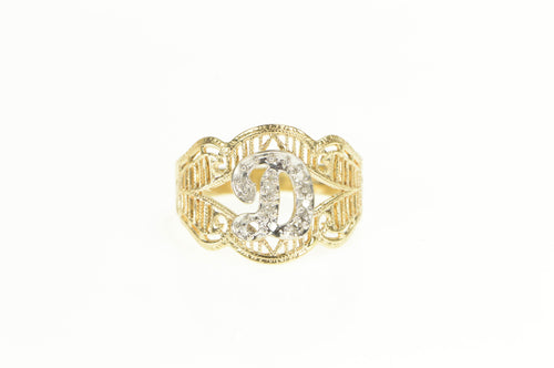 10K Filigree Diamond D Letter Initial Monogram Name Ring Yellow Gold