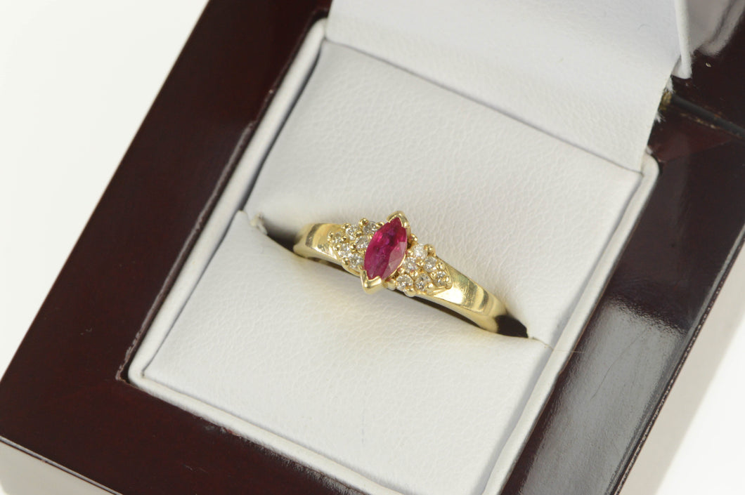 14K Marquise Ruby Diamond Cluster Engagement Ring Yellow Gold