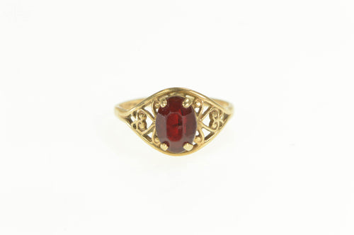 10K Oval Garnet Ornate Filigree Statement Ring Yellow Gold