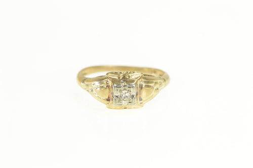 10K Art Deco Diamond Solitaire Ornate Promise Ring Yellow Gold