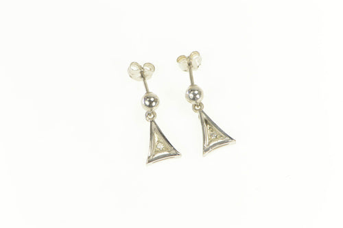 14K Art Deco Diamond Inset Triangle Dangle Earrings White Gold