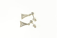 Load image into Gallery viewer, 14K Art Deco Diamond Inset Triangle Dangle Earrings White Gold