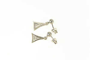 14K Art Deco Diamond Inset Triangle Dangle Earrings White Gold