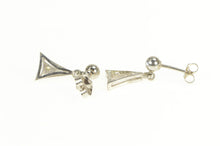 Load image into Gallery viewer, 14K Art Deco Diamond Inset Triangle Dangle Earrings White Gold