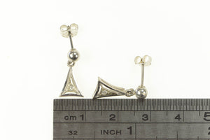 14K Art Deco Diamond Inset Triangle Dangle Earrings White Gold