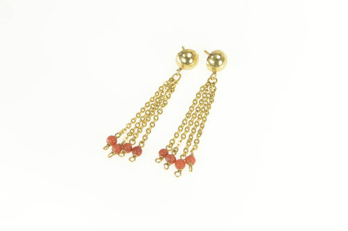 14K Victorian Coral Chain Dangle Tassel Fringe Earrings Yellow Gold