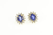 Load image into Gallery viewer, 14K Oval Syn. Sapphire Diamond Halo Stud Earrings Yellow Gold