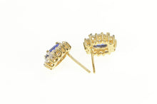 Load image into Gallery viewer, 14K Oval Syn. Sapphire Diamond Halo Stud Earrings Yellow Gold