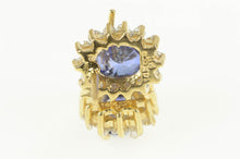 Load image into Gallery viewer, 14K Oval Syn. Sapphire Diamond Halo Stud Earrings Yellow Gold