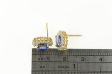 Load image into Gallery viewer, 14K Oval Syn. Sapphire Diamond Halo Stud Earrings Yellow Gold