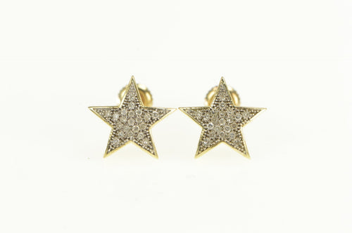 10K Pave Diamond Five Pointed Star Stud Earrings Yellow Gold