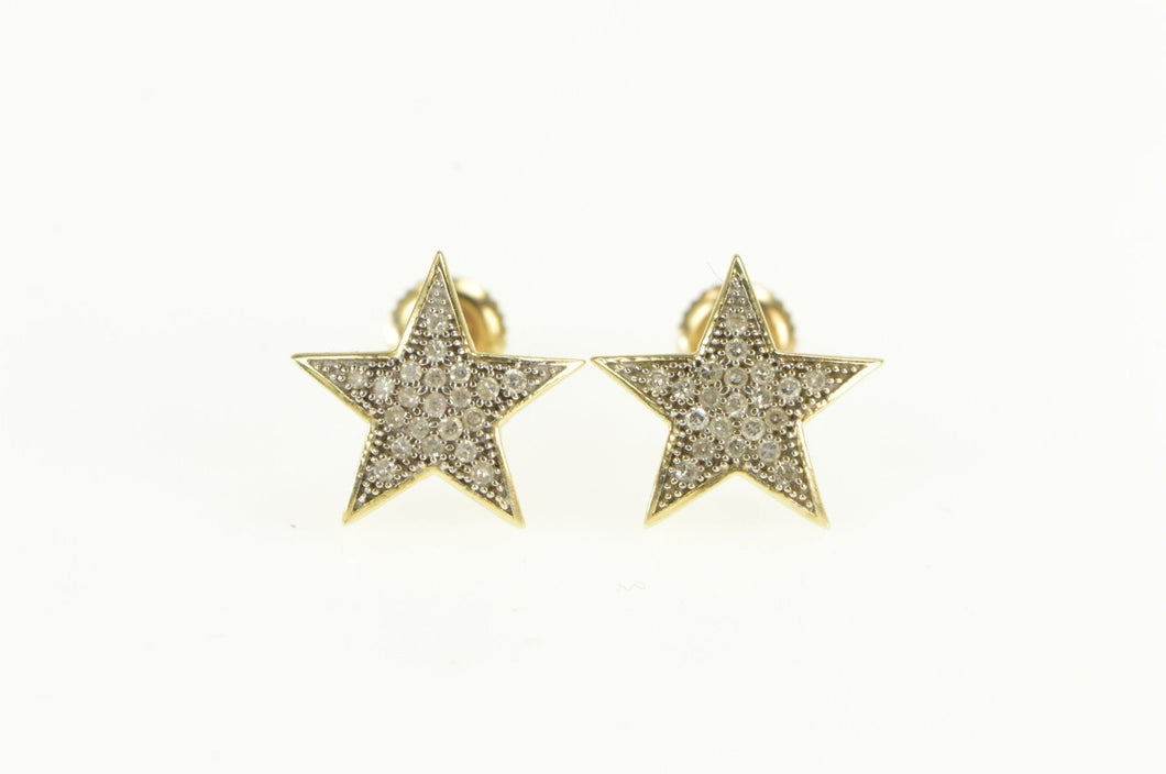 10K Pave Diamond Five Pointed Star Stud Earrings Yellow Gold