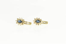 Load image into Gallery viewer, 10K Oval Sapphire Diamond Halo Curved Statement Earrings Yellow Gold