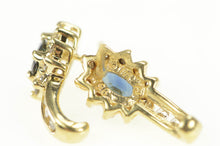 Load image into Gallery viewer, 10K Oval Sapphire Diamond Halo Curved Statement Earrings Yellow Gold