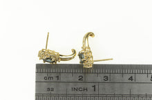 Load image into Gallery viewer, 10K Oval Sapphire Diamond Halo Curved Statement Earrings Yellow Gold