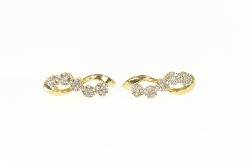 10K 0.35 Ctw Diamond Flower Cluster Wavy Curved Earrings Yellow Gold