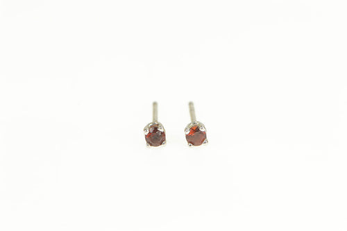 14K Round Garnet Solitaire Classic Stud Earrings White Gold