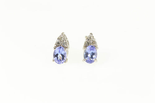 18K Oval Tanzanite Diamond Cluster Accent Stud Earrings White Gold