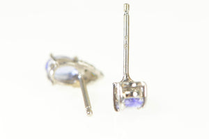 18K Oval Tanzanite Diamond Cluster Accent Stud Earrings White Gold