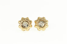Load image into Gallery viewer, 10K Art Deco Diamond Two Tone Scalloped Stud Earrings Yellow Gold