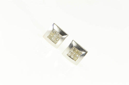 14K Diamond Princess Square Cluster Stud Earrings White Gold