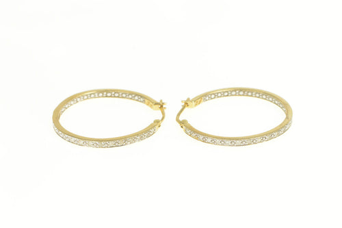10K 0.25 Ctw Pave Diamond Inside Outside Hoop Earrings Yellow Gold
