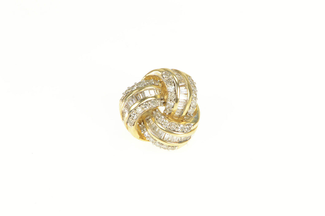 14K Pave Diamond Encrusted Knot Twist Stud Single Earring Yellow Gold