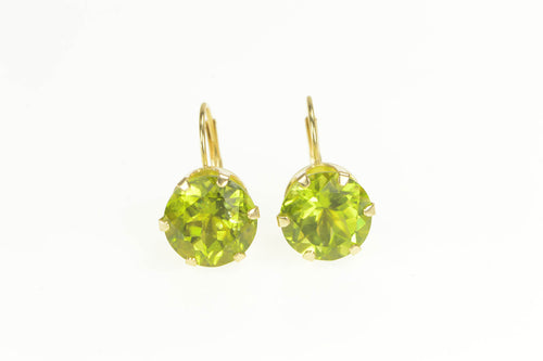 14K Retro Round Peridot Solitaire Dangle Statement Earrings Yellow Gold
