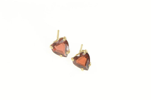 14K Heart Cut Garnet Solitaire Classic Stud Earrings Yellow Gold