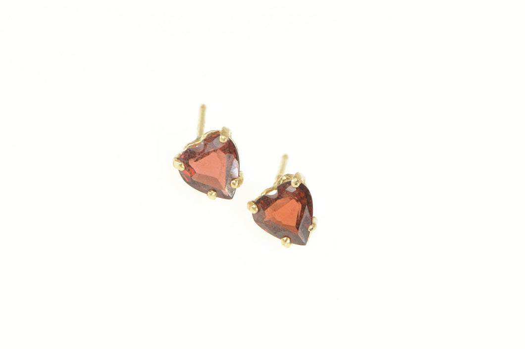 14K Heart Cut Garnet Solitaire Classic Stud Earrings Yellow Gold