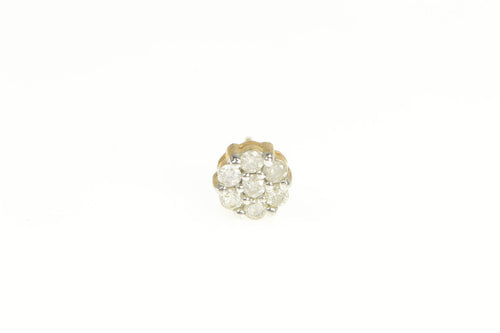 10K Round Diamond Flower Cluster Stud Single Earring Yellow Gold