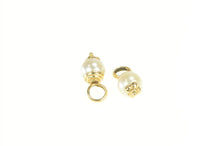Load image into Gallery viewer, 14K Pearl Classic Dangle Hoop Charm Accent Earrings Yellow Gold