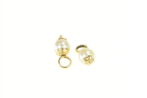 14K Pearl Classic Dangle Hoop Charm Accent Earrings Yellow Gold