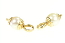 Load image into Gallery viewer, 14K Pearl Classic Dangle Hoop Charm Accent Earrings Yellow Gold