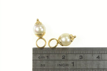 Load image into Gallery viewer, 14K Pearl Classic Dangle Hoop Charm Accent Earrings Yellow Gold