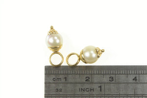 14K Pearl Classic Dangle Hoop Charm Accent Earrings Yellow Gold