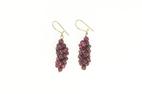 14K Purple Tourmaline Grape Cluster Dangle Earrings Yellow Gold