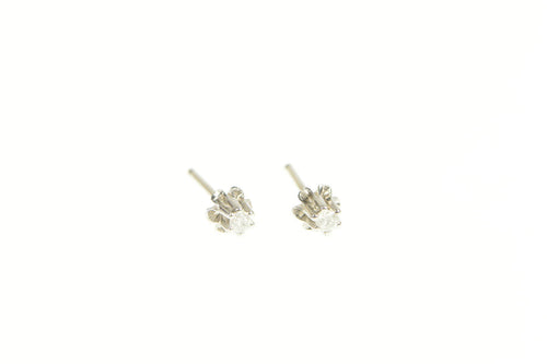 14K Retro Diamond Classic Simple Stud Solitaire Earrings White Gold