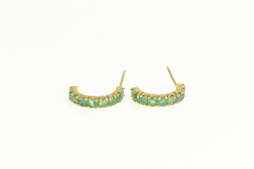 18K Curved Natural Emerald Semi Hoop Earrings Yellow Gold