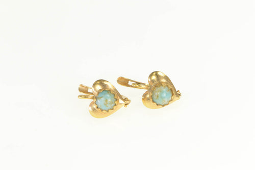 18K Victorian Turquoise Ornate French Clip Earrings Yellow Gold