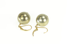 Load image into Gallery viewer, Gold Filled 16.5mm Dangle Sim. Green Pearl Retro Vintage Earrings