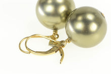 Load image into Gallery viewer, Gold Filled 16.5mm Dangle Sim. Green Pearl Retro Vintage Earrings