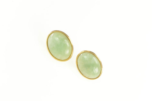 Gold Filled Oval Jade Cabochon Retro Classic Statement Earrings